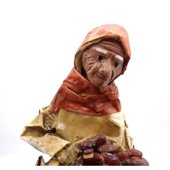 Viejita Papel Mache Old Woman w Bag of Beans Papier Mache 12x3½x3½ Mexico - Picture 2 of 6